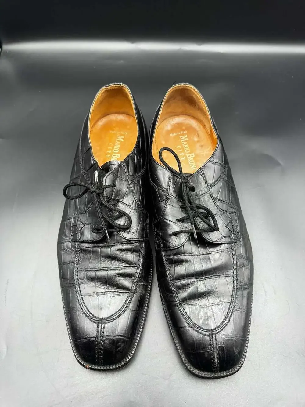 Mario Bruni City Black Crocodile Embossed Leather Oxford Shoes Size 11.5